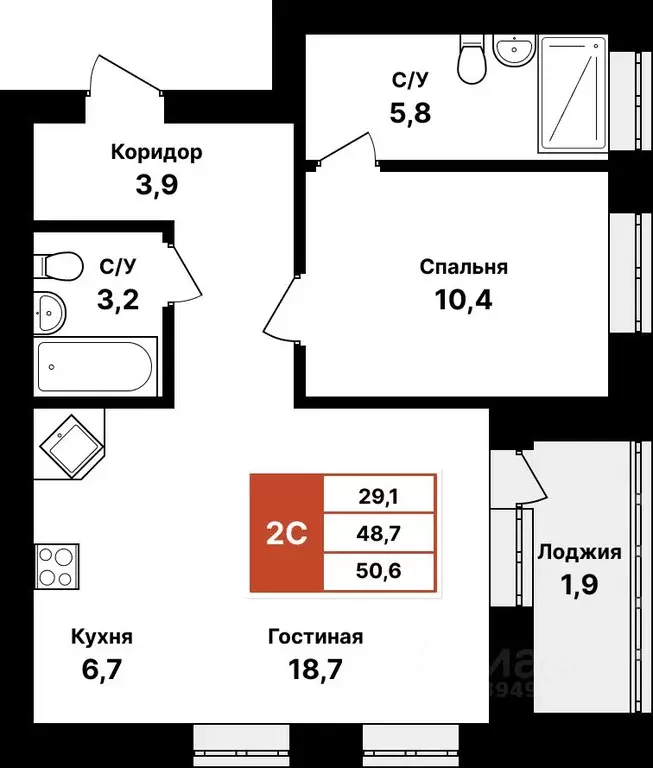 2-к кв. Башкортостан, Уфа Цветы Башкирии жилрайон,  (50.6 м) - Фото 1