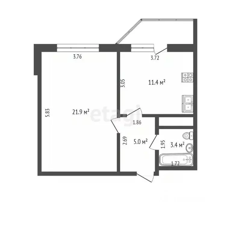 1-к кв. Тюменская область, Тюмень ул. Обдорская, 3 (41.4 м) - Фото 2