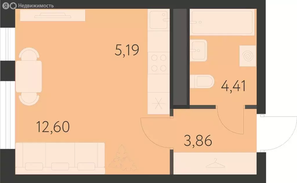 Квартира-студия: Екатеринбург, улица Академика Ландау, 41 (26.06 м) - Фото 0