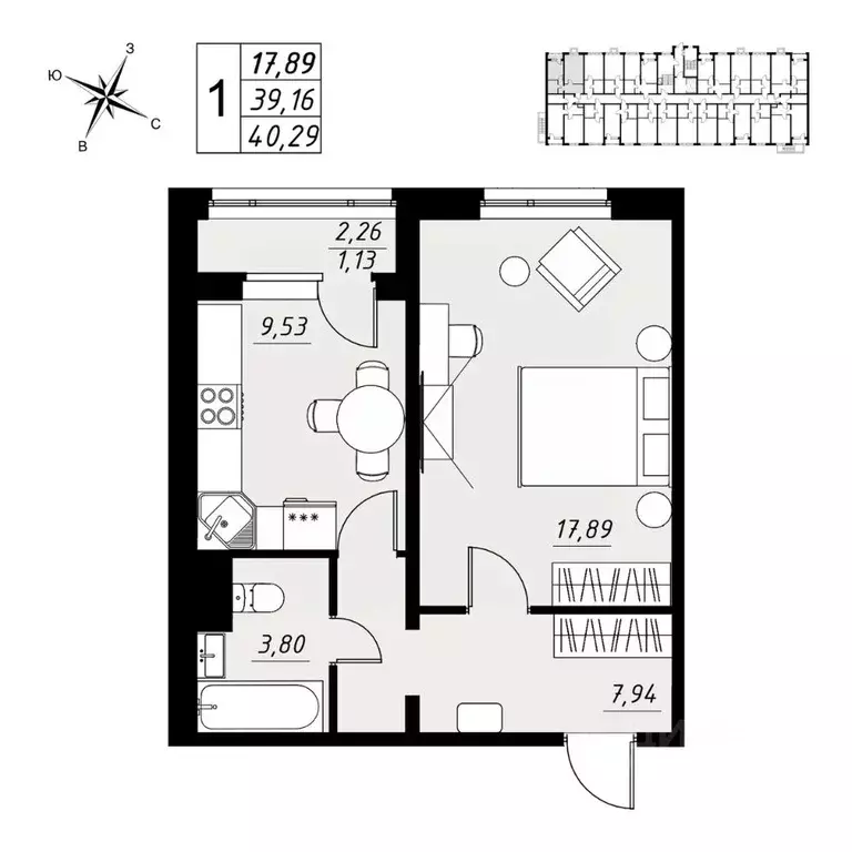 1-к кв. Тамбовская область, Тамбов Телецентр мкр,  (40.29 м) - Фото 0