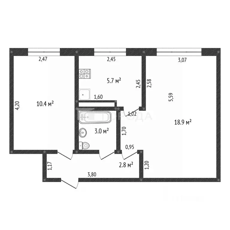 2-к кв. Алтайский край, Барнаул ул. Георгия Исакова, 163 (42.0 м) - Фото 1