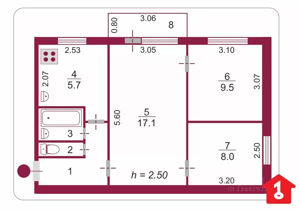 3-к кв. Омская область, Омск ул. Бетховена, 24 (49.0 м) - Фото 2