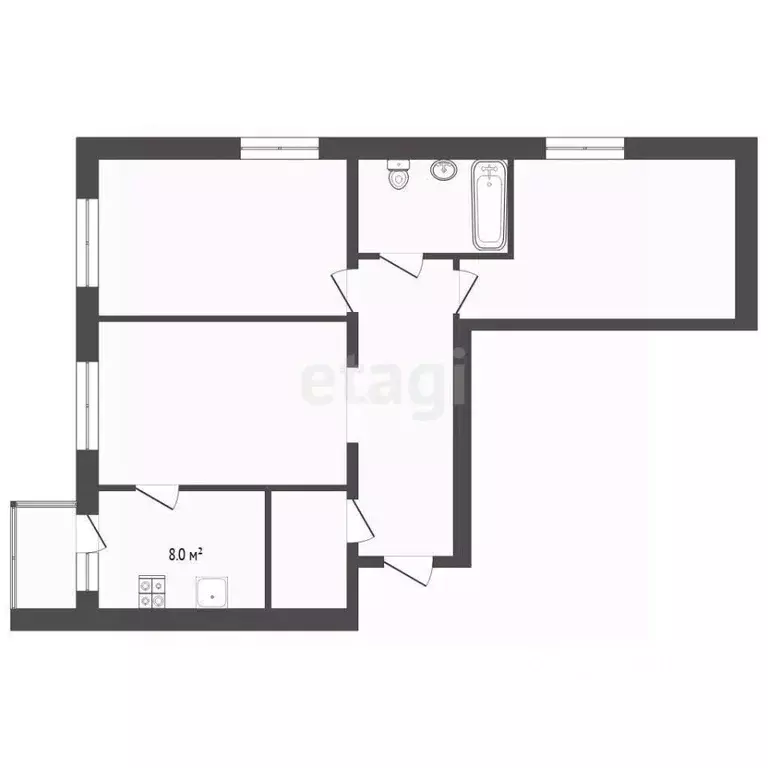 3-к кв. Тюменская область, с. Ярково ул. Нагорная, 20Б (57.3 м) - Фото 2