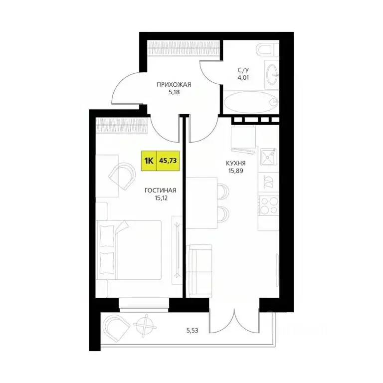 1-к кв. Дагестан, Дербент  (45.73 м) - Фото 1