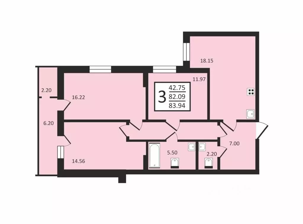3-к кв. Воронежская область, Воронеж Донбасская ул., 25к2 (84.55 м) - Фото 1