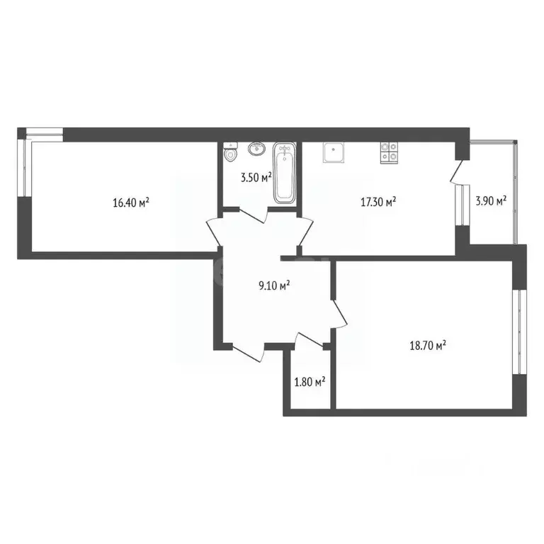 2-к кв. Тюменская область, Тюмень ул. Федюнинского, 30к1 (66.4 м) - Фото 2