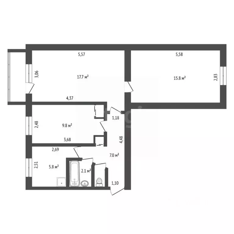 3-к кв. Амурская область, Сковородино Красноармейская ул., 6 (59.7 м) - Фото 2
