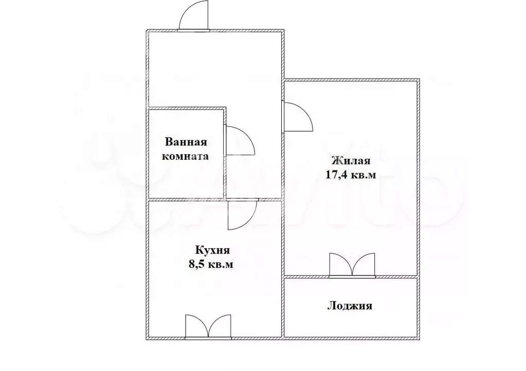 1-к. квартира, 33,4 м, 4/5 эт. - Фото 0