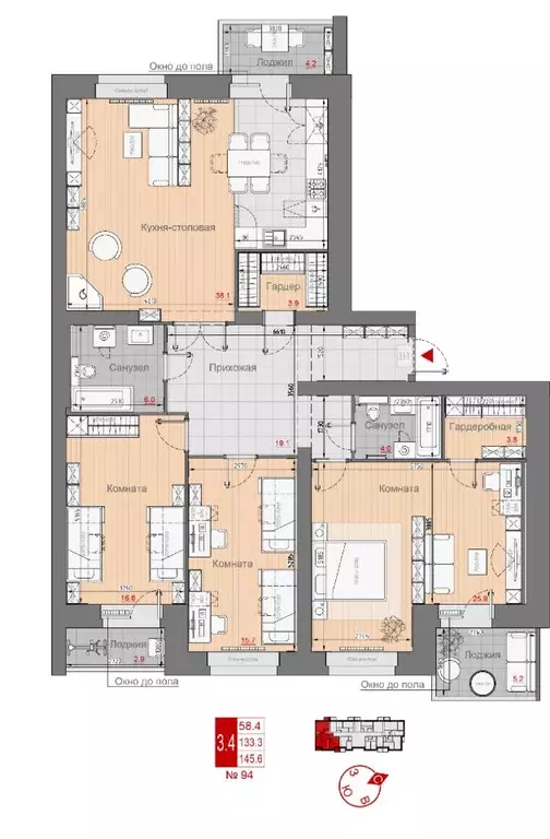 3-к кв. Новгородская область, Великий Новгород 29-й кв-л,  (145.6 м) - Фото 0