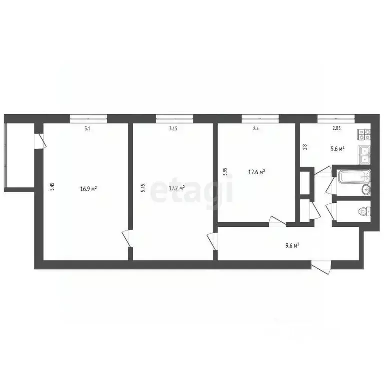 3-к кв. Ямало-Ненецкий АО, Новый Уренгой Молодежная ул., 9А (65.3 м) - Фото 2