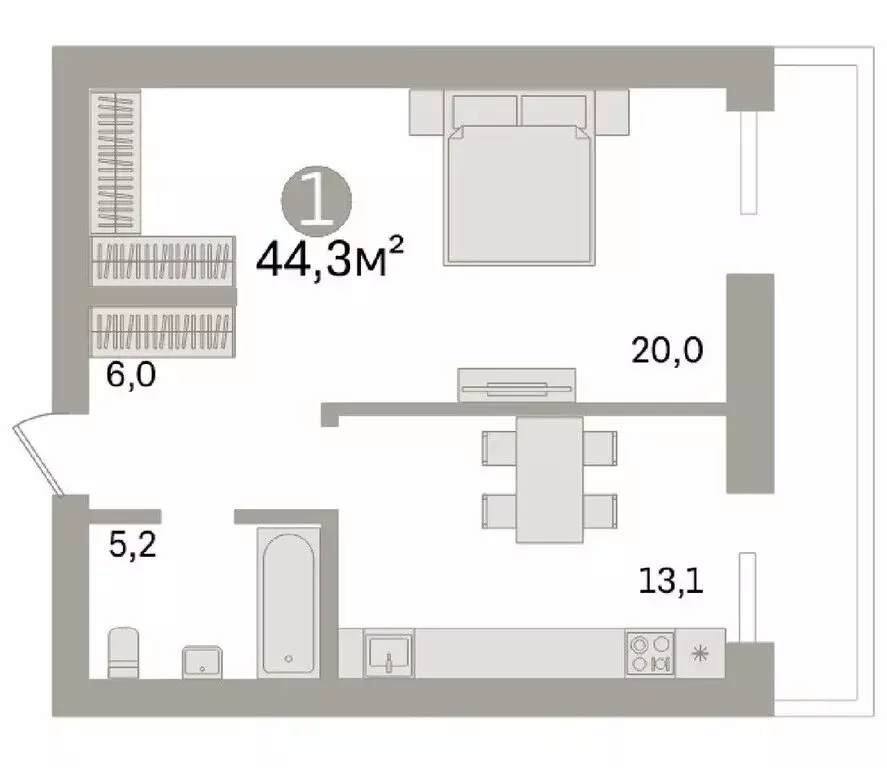 1-комнатная квартира: Тюмень, Заречный проезд, 43 (44.3 м) - Фото 1