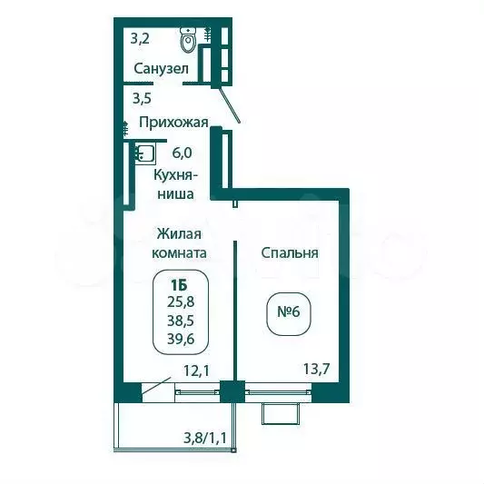 1-к. квартира, 39,6 м, 13/17 эт. - Фото 0