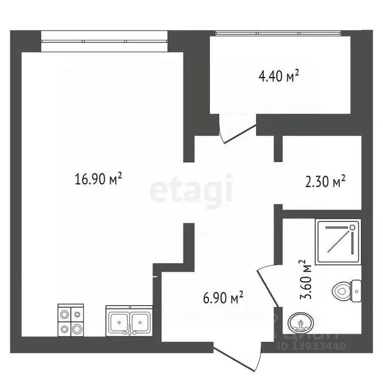 Студия Тюменская область, Тюмень Дом у Озера жилой комплекс (33.74 м) - Фото 2