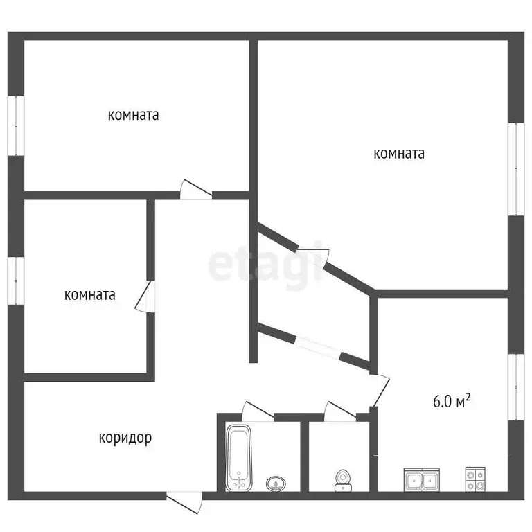 Квартира, 3 комнаты, 66.8 м - Фото 0