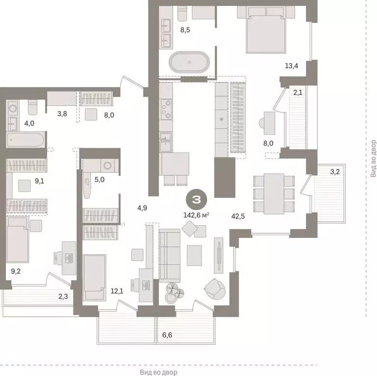 3-комнатная квартира: Тюмень, Краснооктябрьская улица, 4к1 (142.6 м) - Фото 2