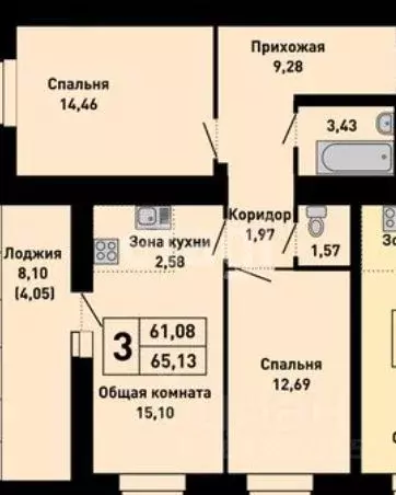 3-к кв. Алтайский край, Барнаул пер. Ядринцева, 95 (65.0 м) - Фото 2