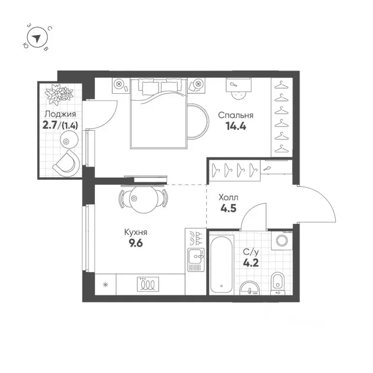 1-к кв. Свердловская область, Екатеринбург Солнечный жилрайон,  (34.1 ... - Фото 1