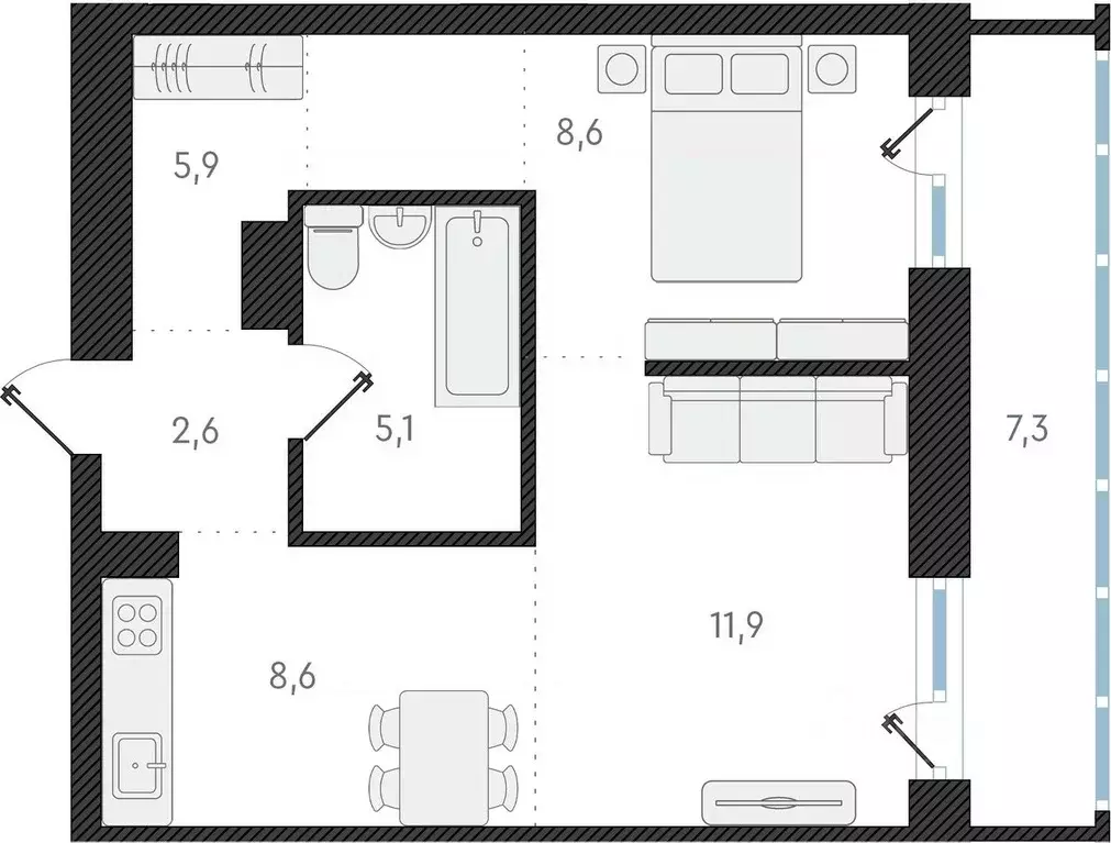 2-к кв. Новосибирская область, Новосибирск ул. Аэропорт, 64 (42.7 м) - Фото 0