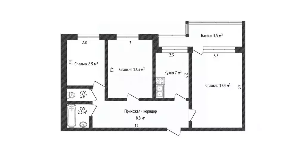 3-к кв. Самарская область, Тольятти ул. Свердлова, 49 (60.1 м) - Фото 2