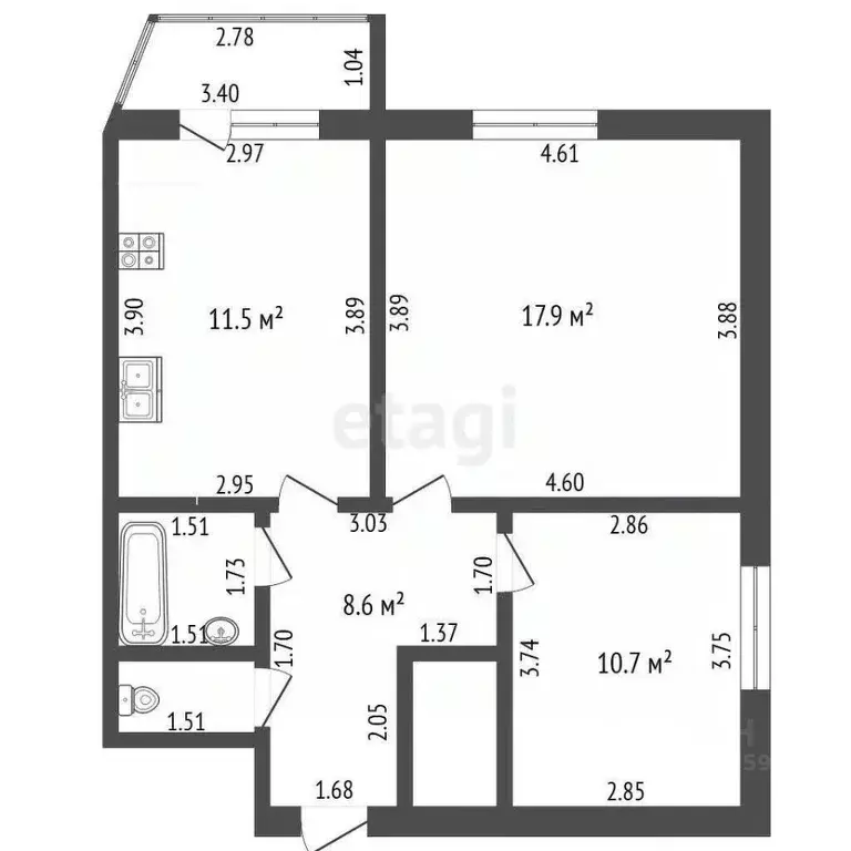 2-к кв. Тамбовская область, Тамбов Северо-Западная ул., 6 (52.6 м) - Фото 2