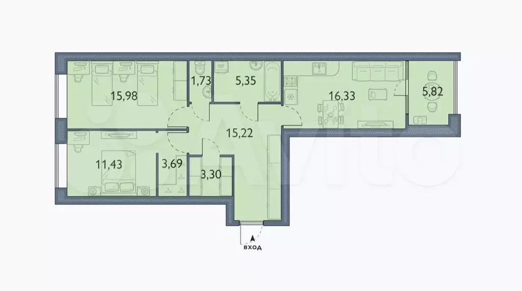 2-к. квартира, 78,9 м, 5/5 эт. - Фото 1