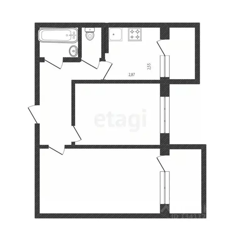 2-к кв. Белгородская область, Белгород ул. Есенина, 50б (50.6 м) - Фото 2