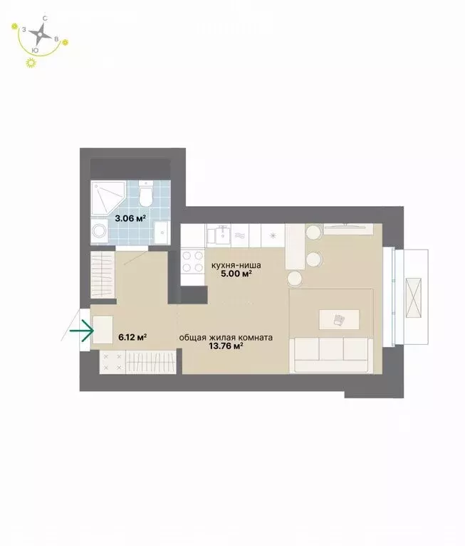 Квартира-студия: Екатеринбург, Студенческая улица, 16 (27.94 м) - Фото 1