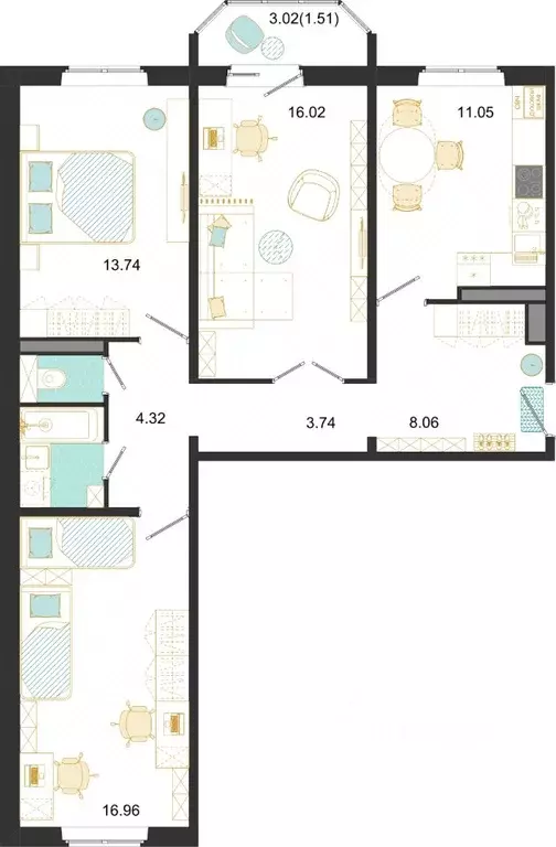 3-к кв. Московская область, Домодедово ул. Текстильщиков, 45 (79.15 м) - Фото 1