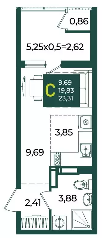 Квартира-студия: Краснодар, микрорайон Образцово (23.31 м) - Фото 1