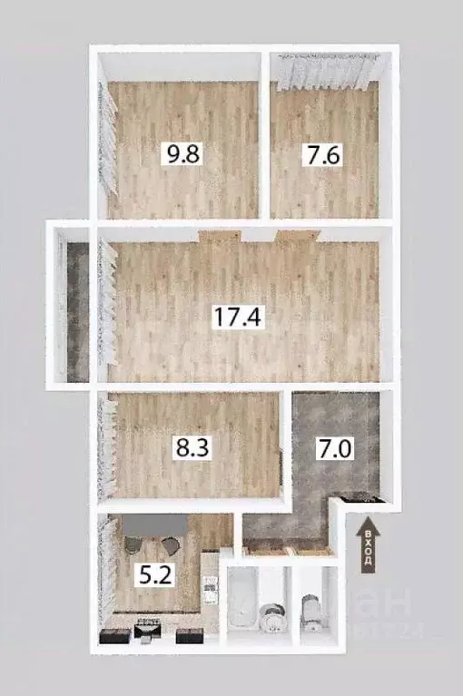 4-к кв. Омская область, Омск Моторная ул., 13 (58.7 м) - Фото 2
