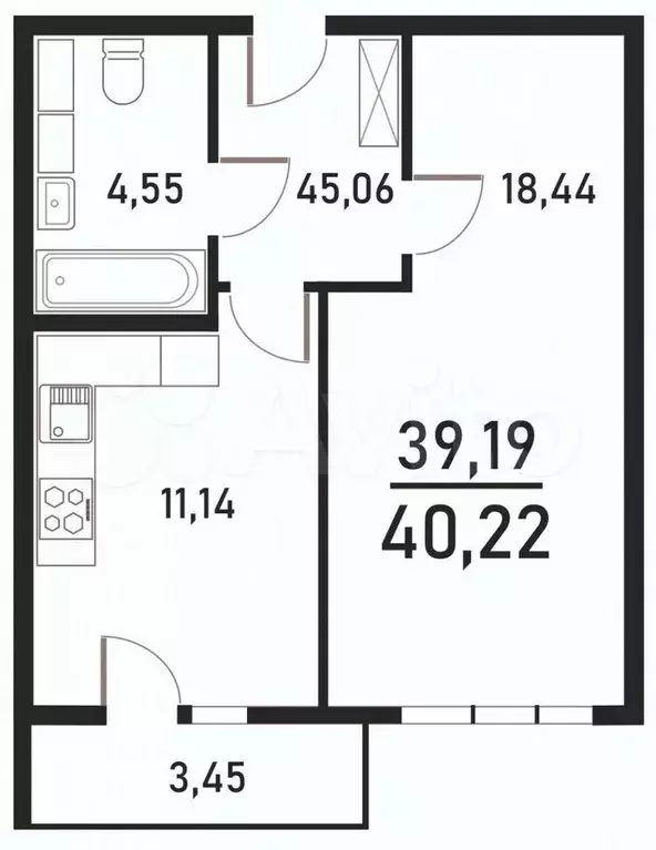1-к. квартира, 40 м, 2/17 эт. - Фото 0