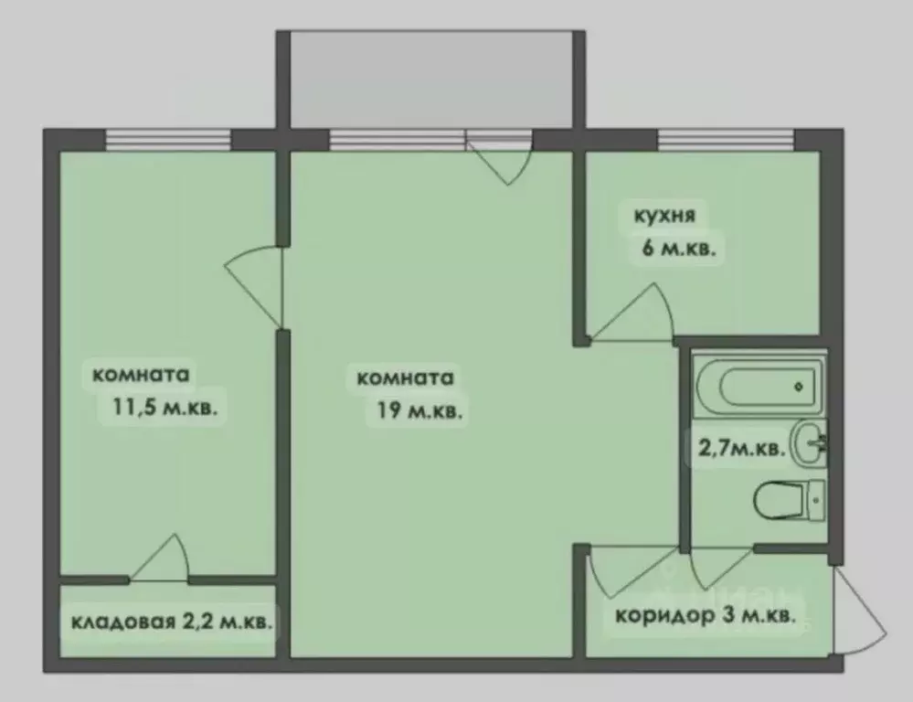 2-к кв. Томская область, Томск ул. Котовского, 28 (44.0 м) - Фото 1