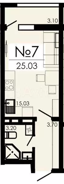 Квартира-студия, 25 м, 9/13 эт. - Фото 1