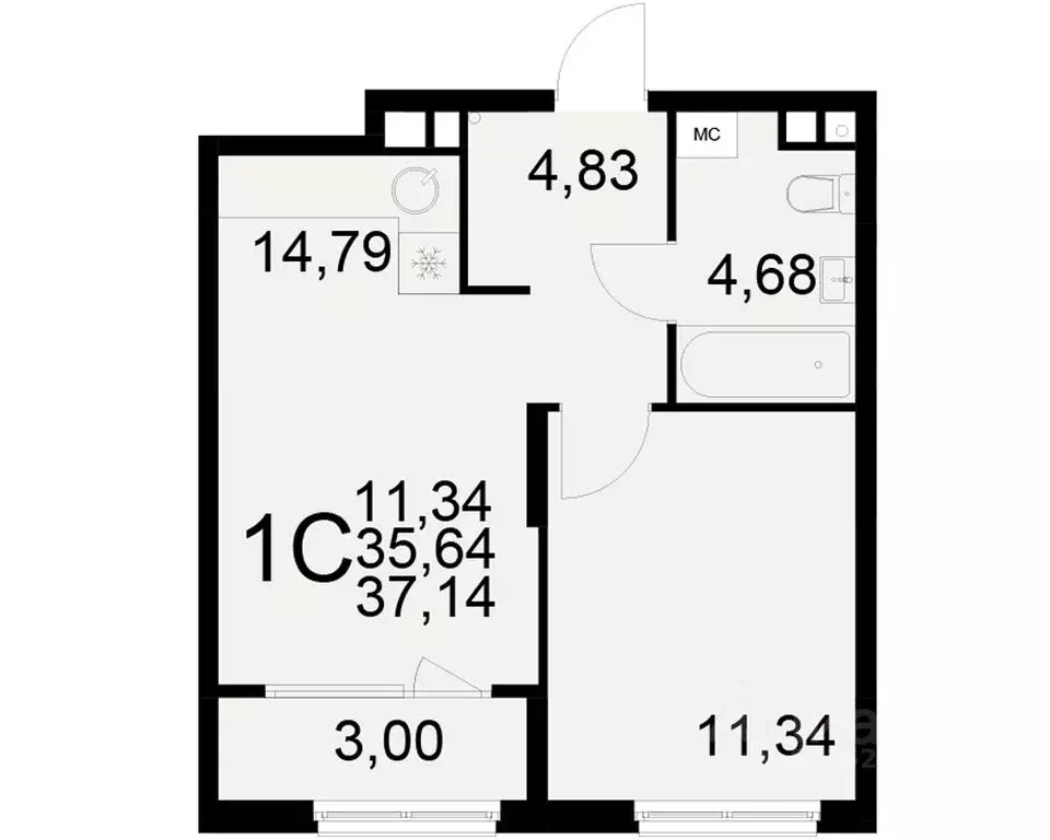 1-к кв. Рязанская область, Рязань ул. Бирюзова (35.64 м) - Фото 0