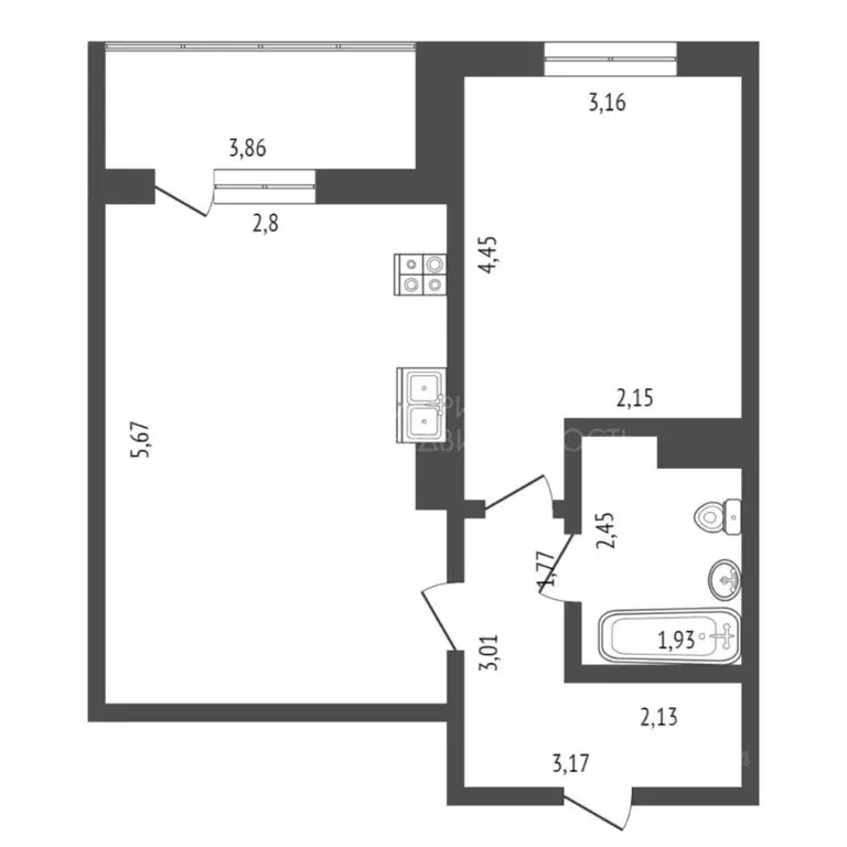 1-к кв. Тюменская область, Тюмень ул. Фармана Салманова, 12 (43.6 м) - Фото 2