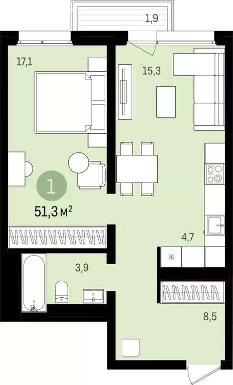 1-комнатная квартира: Новосибирск, улица Аэропорт, 23/1 (51.59 м) - Фото 1