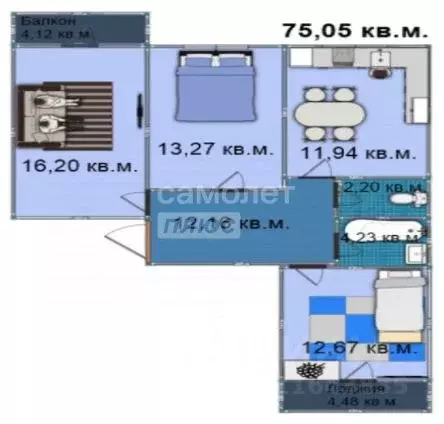 3-к кв. Омская область, Омск ул. 3-я Енисейская, 32 (76.0 м) - Фото 1