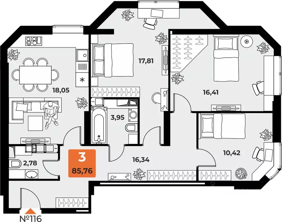 3-к кв. Самарская область, Самара просп. Карла Маркса, 231Б (85.76 м) - Фото 0