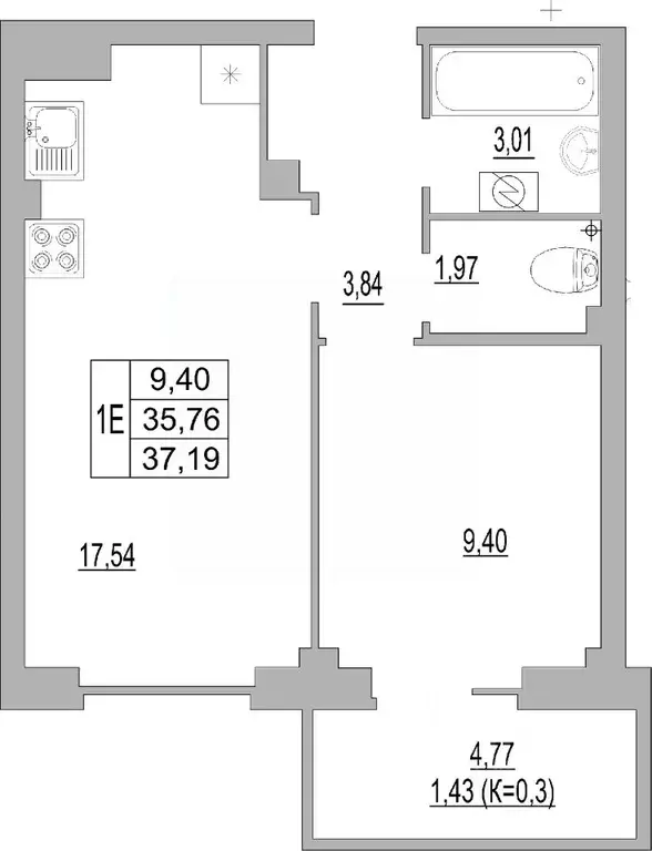 1-к кв. Псковская область, Псков ул. Юности, 32 (39.2 м) - Фото 0