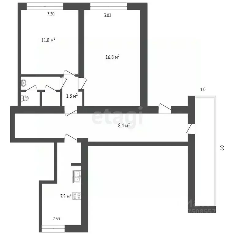 2-к кв. Крым, Симферополь ул. Севастопольская (47.8 м) - Фото 0