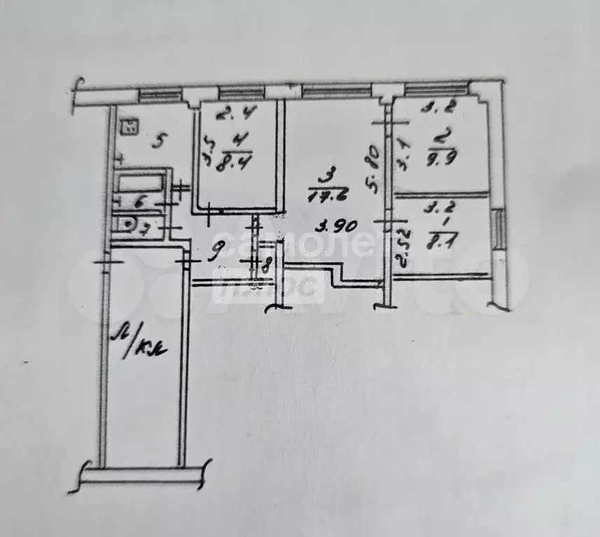 3-к. квартира, 58,5 м, 1/5 эт. - Фото 0