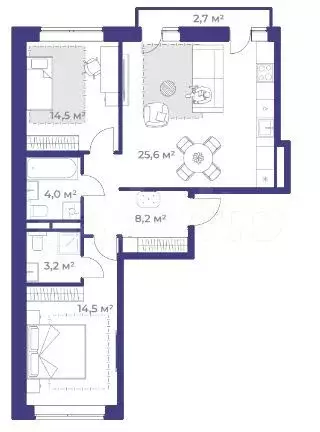 2-к. квартира, 71 м, 3/7 эт. - Фото 1