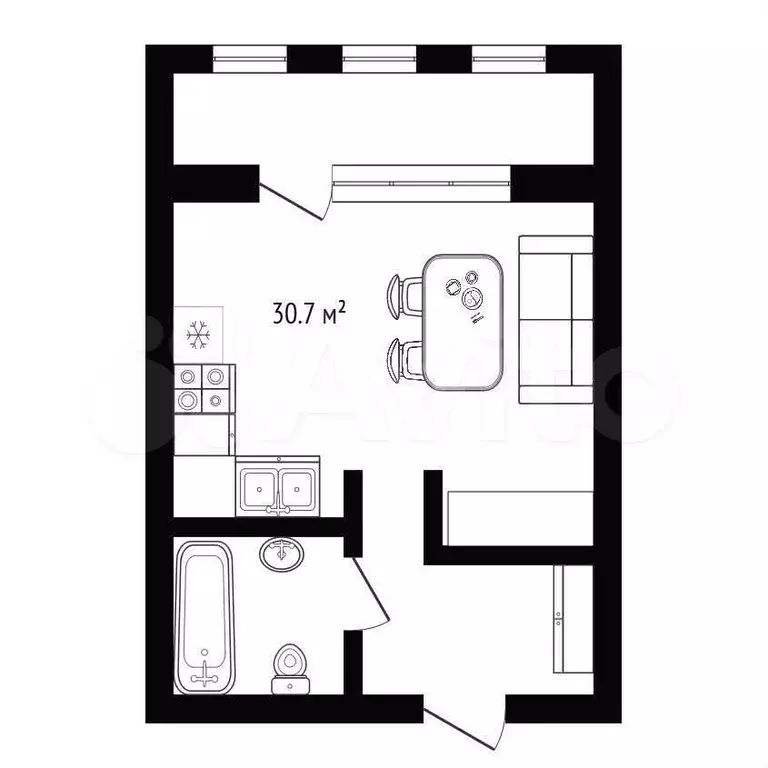 Апартаменты-студия, 30,7 м, 5/8 эт. - Фото 0