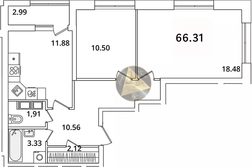 Продаётся 2-к квартира, 66.3 м - Фото 1