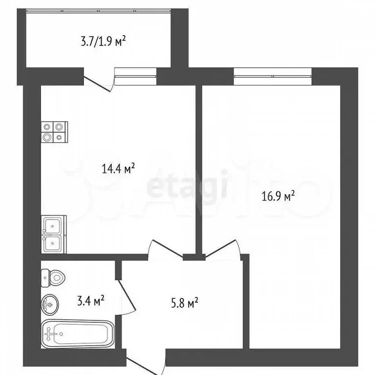 1-к. квартира, 39 м, 2/9 эт. - Фото 0