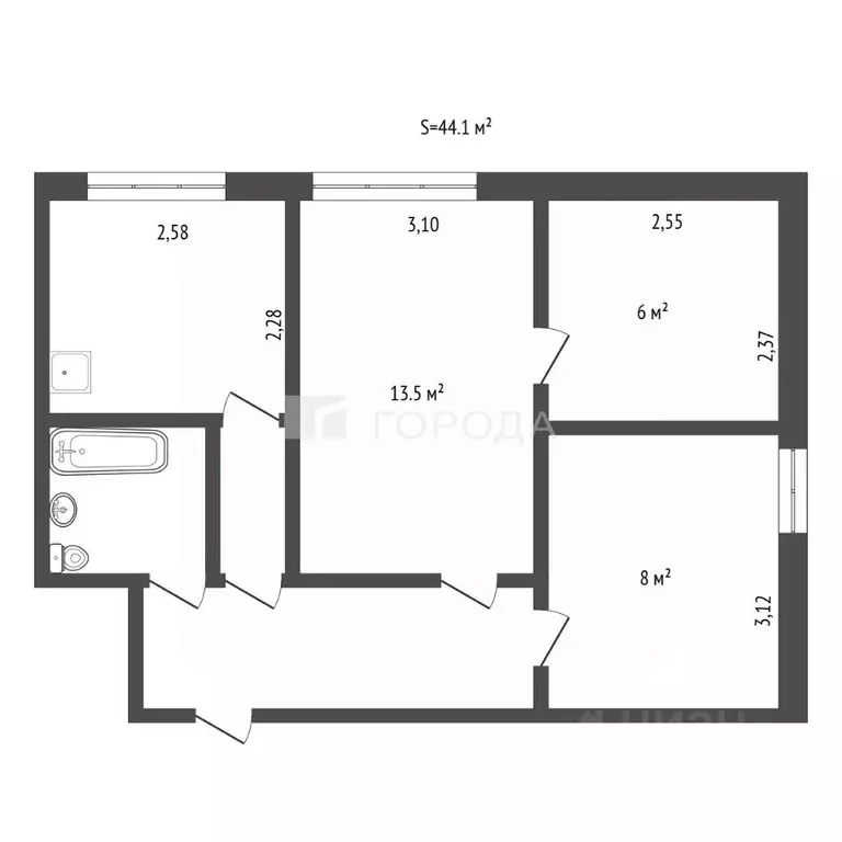 2-к кв. Алтайский край, Барнаул ул. Никитина, 59А (44.1 м) - Фото 2