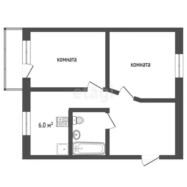 Квартира, 2 комнаты, 43.7 м - Фото 0