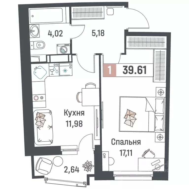 1-к кв. Ленинградская область, Мурино Всеволожский район, Авиатор ... - Фото 1