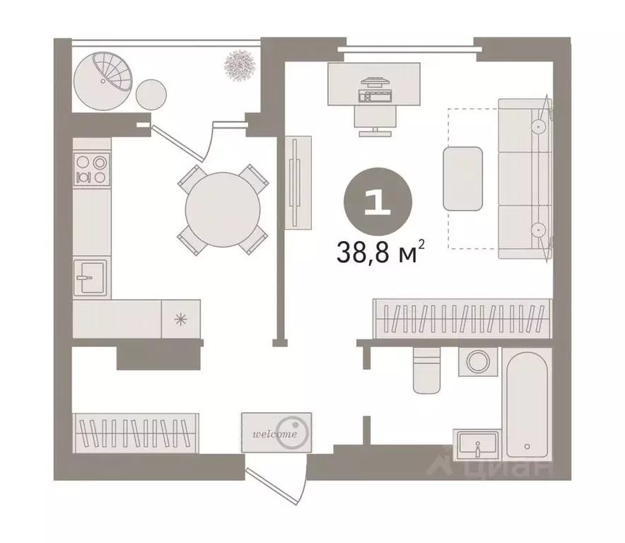 1-к кв. Тюменская область, Тюмень ул. Газовиков, 61 (38.8 м) - Фото 2