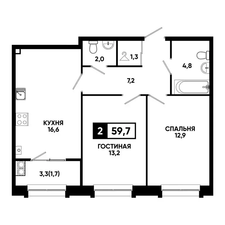 2-комнатная квартира: Кисловодск, улица Катыхина, 185 (59.7 м) - Фото 0